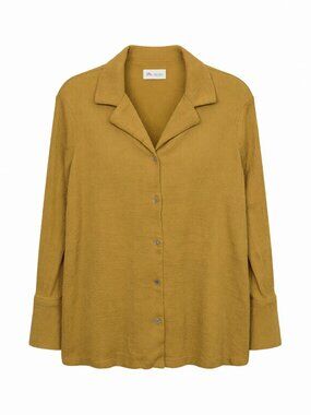 Wynne Collection Women's Button-Up Blouse L Yellow Cotton Long Sleeve Collared